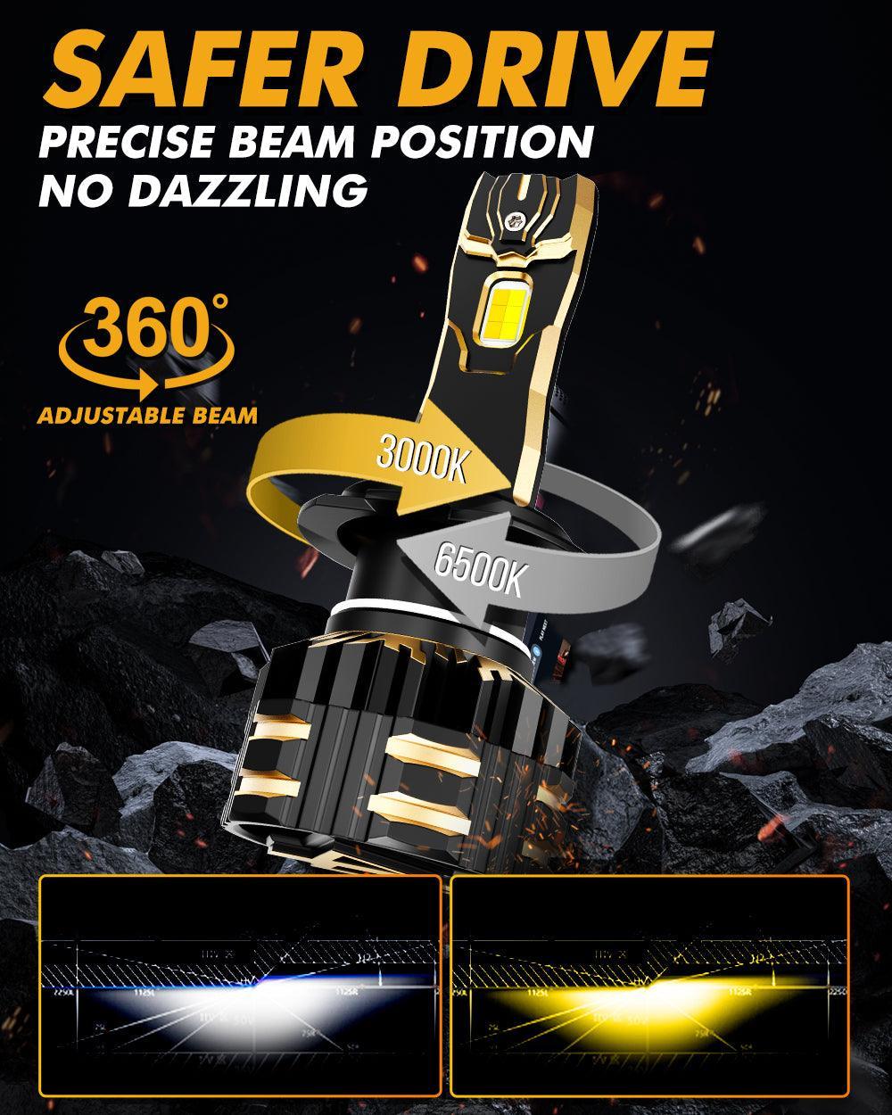 H7 LED Bulb Fog Lights/Low Beam Lights 110W 25000LM GX Bi-Color série High Power & Brightness bicolore à commutation – 2 amp…