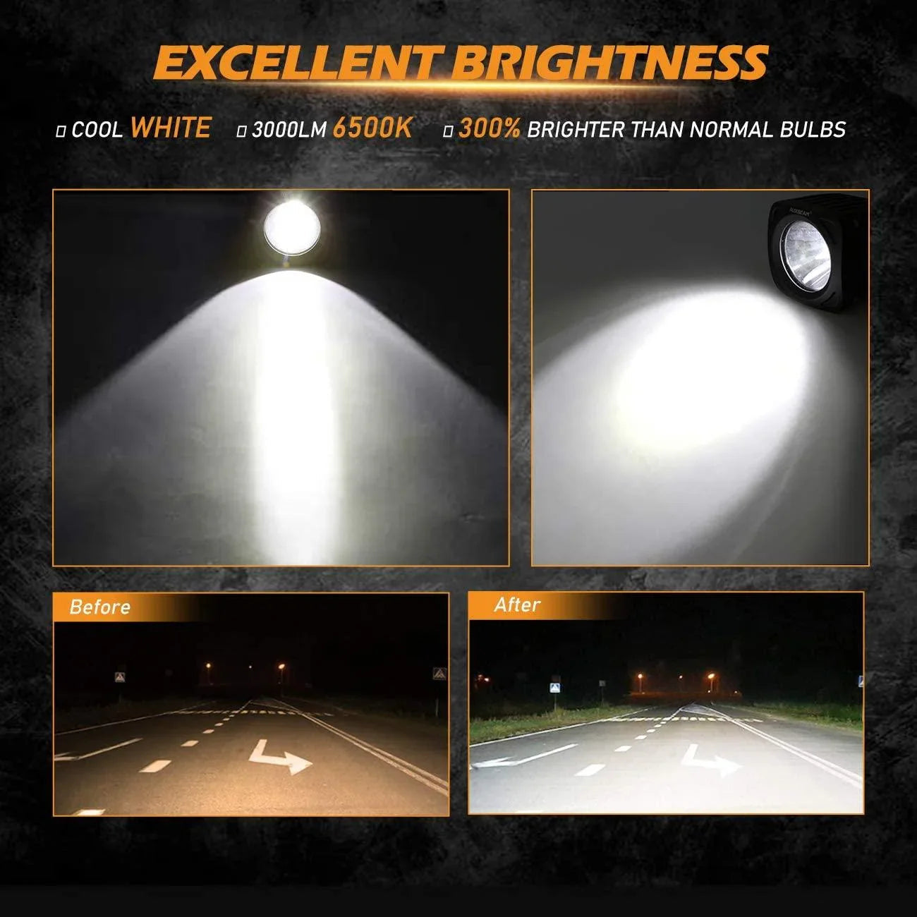 3.5 Inch 50W Round/Square LED Driving Lights Combo blanc/Yellow avec wiring harness pour 2000 FORD F250 – vue 3