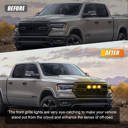 Lot de 3 LED avant feux de calandre style Raptor orange éclairage pour Dodge Ram 1500 2500 3500 (orange shell/ boîtier fumé)