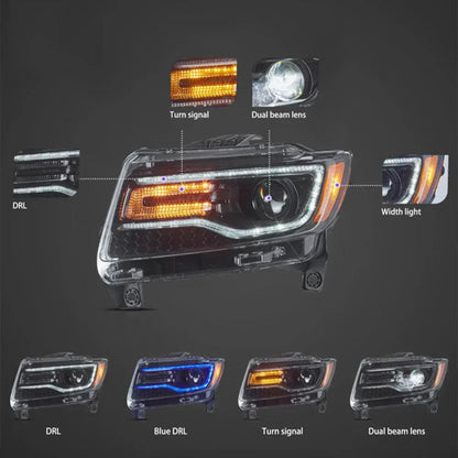 LED bloc optique avant Full LED avec Startup Animation/bleu DRL pour 2011–2013 Jeep Grand Cherokee (WK2) – vue 2 – NOVADOMIO