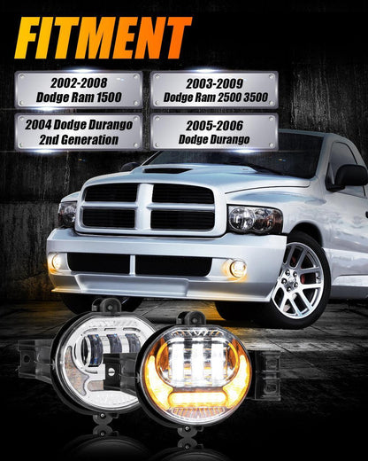 Lot de 2 LED antibrouillard ensemble w/ DRL+ clignotant pour Dodge Ram 1500 2002–2008, Dodge Ram 2500/3500 2003–2009 (chromé)