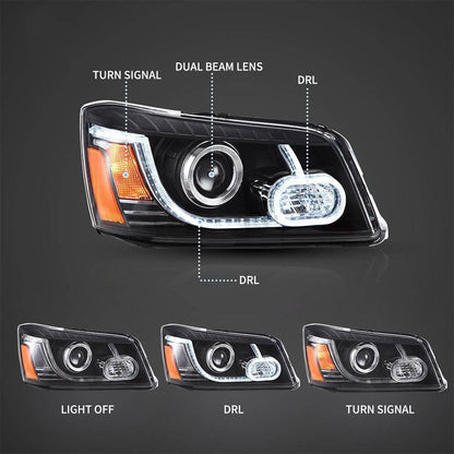 LED bloc optique avant projecteur double faisceau noir pour 2004–2007 Toyota Highlander 1th Gen (XU20) Facelift – vue 2