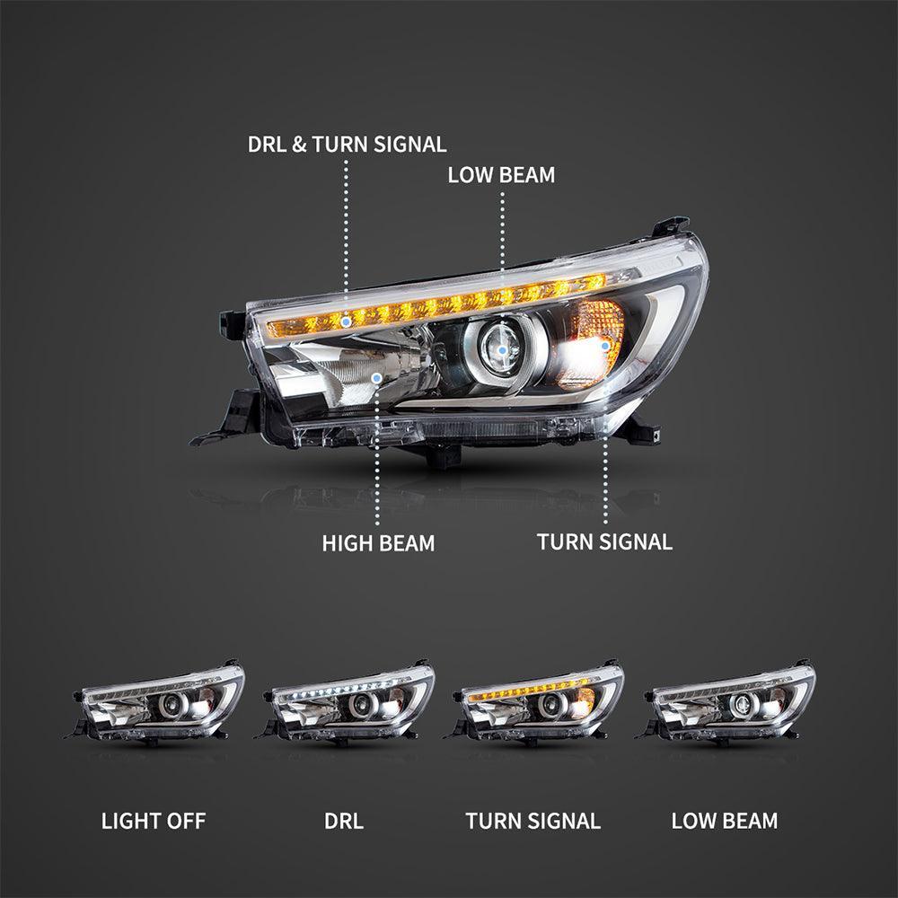 LED bloc optique avant Dual Beam Projector noir pour 2015-2020 Toyota Hilux SR5 8th Gens (GUN125, GUN126R) Pre-Facelift – vu…