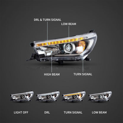LED bloc optique avant projecteur double faisceau noir pour 2015–2020 Toyota Hilux SR5 8th Gens (GUN125, GUN126R)