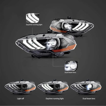 LED bloc optique avant RGB projecteur double faisceau pour 2018-up Ford Mustang 6th Gen noir – vue 2 – NOVADOMIO