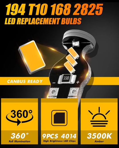 168 2825W5W T10 LED intérieur ampoules 1.5 W 300% plus lumineux 3 500 K orange – 10 ampoules – vue 8 – NOVADOMIO