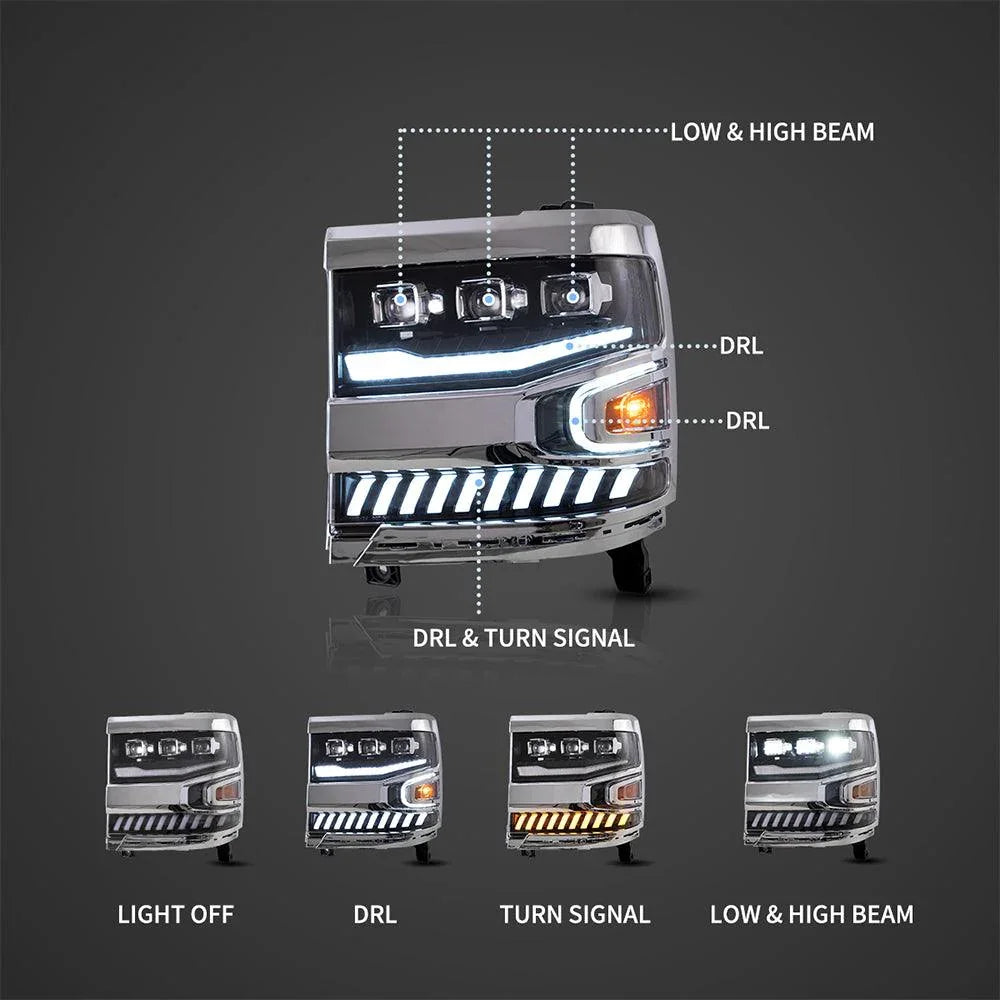 LED bloc optique avant Dual Beam Projector noir pour 2016-2018 Chevrolet Silverado 1500 4th Gen Facelift – vue 3