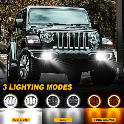 Lot de 2 4″ LED antibrouillards avec DRL & orange clignotant pour Jeep Wrangler JK 2007–2017 avant pare-chocs Lamp – vue 2