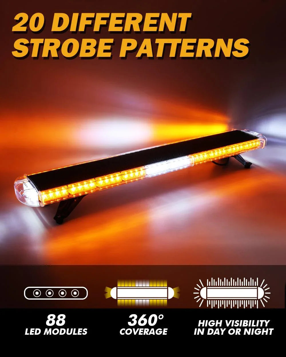 47 Inch Rooftop Strobe Flashing Barres lumineuses avec Mounting Brackets 20 Flashing Modes Emergency Safety Warning Caution…