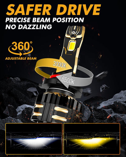 9005/HB3 Ampoules LED antibrouillard / feux de croisement 110W 25000LM GX Bi-Color série haute puissance et forte luminosité