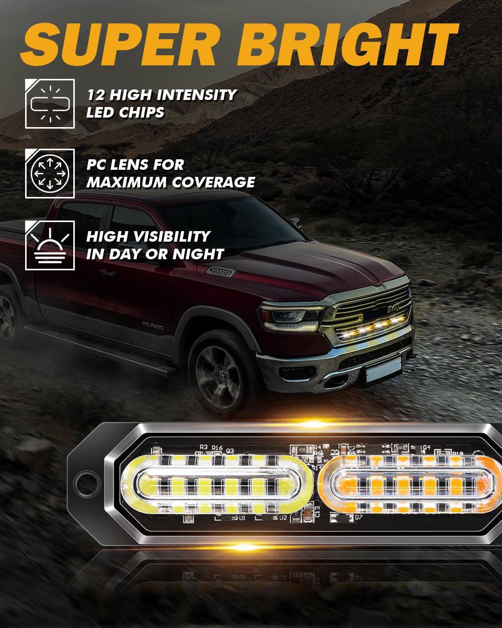 (4PSC/SET) 12LED Emergency Surface Mount Grill feu à éclats pour Trucks Vehicles ATV RV Cars Van – vue 3