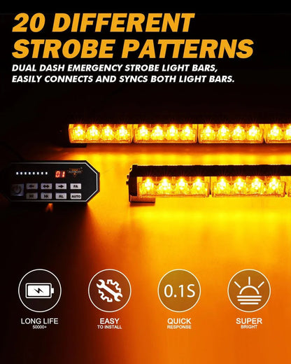 17″ Dual LED Directional Emergency Traffic Advisor Barres lumineuses 20 clignotant motifs avec Suction Cup Mount pour