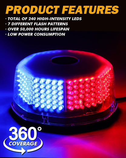 240 LED gyrophare stroboscopique d’urgence avec base magnétique pour 12 V véhicule automobiles camion chasse-neige – vue 2
