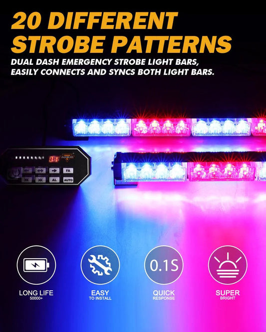 17″ Dual LED Directional Emergency Traffic Advisor Barres lumineuses 20 clignotant motifs avec Suction Cup Mount pour