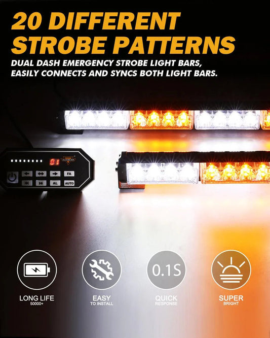 17″ Dual LED Directional Emergency Traffic Advisor Barres lumineuses 20 clignotant motifs avec Suction Cup Mount pour