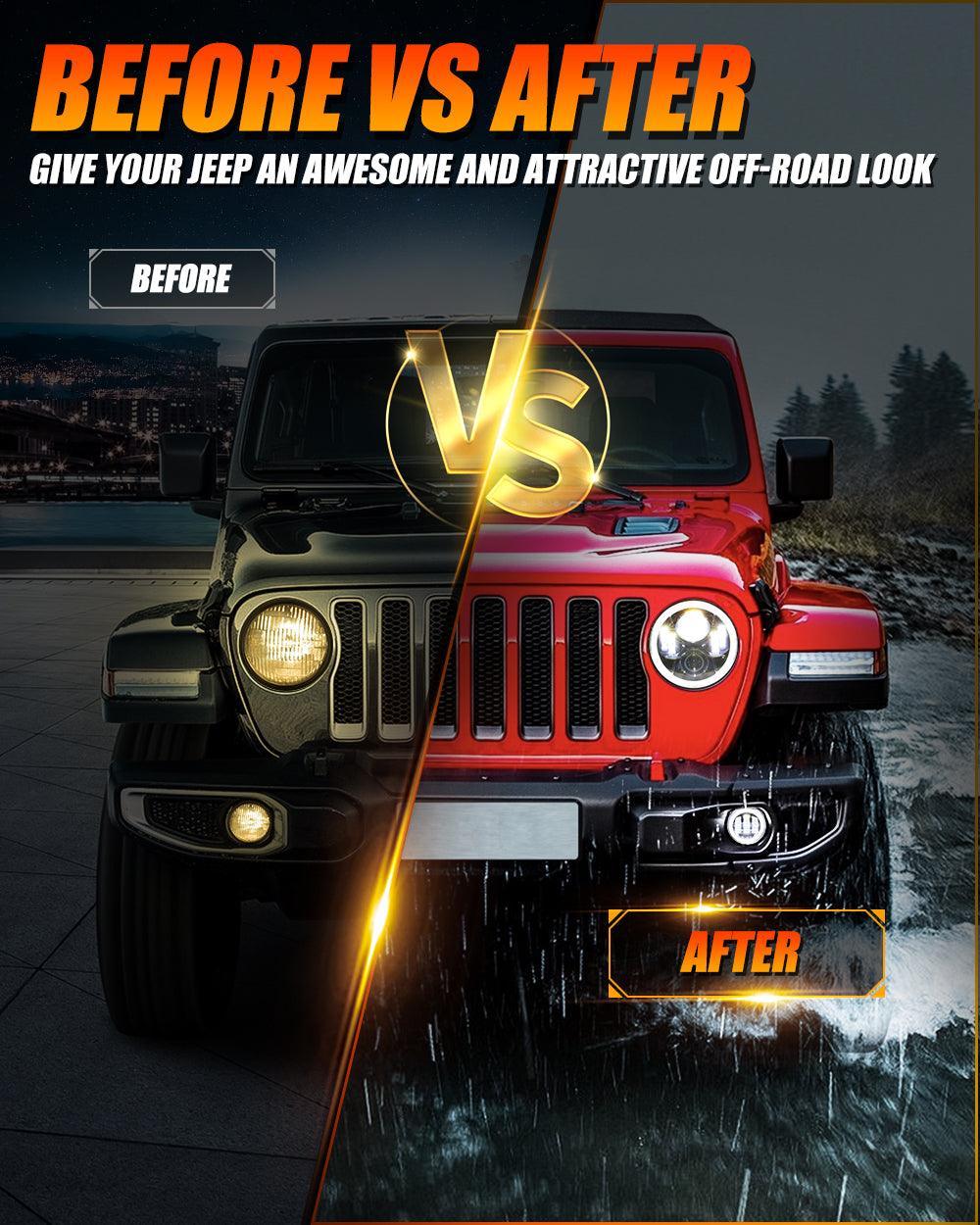 9'' LED Halo Headlights & 4'' 30W LED Fog Lights avec blanc DRL+orange clignotant pour Jeep Wrangler JL 2018-2020 – vue 6