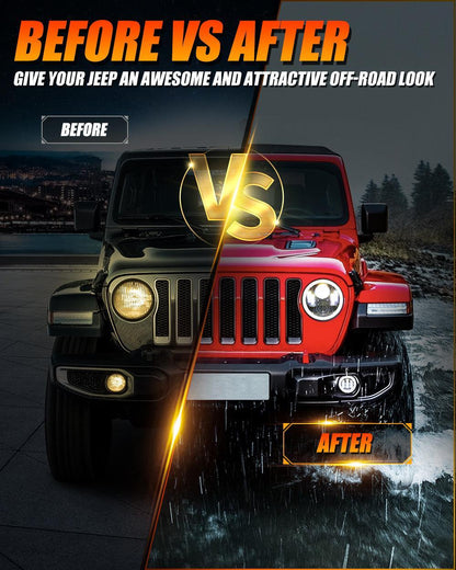 9″ LED Halo phares & 4″ 30 W LED antibrouillards avec blanc DRL+orange clignotant pour Jeep Wrangler JL 2018–2020 – vue 6