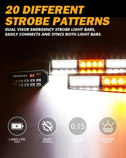 17″ Dual Visor blanc&orange stroboscopique Barres lumineuses 20 clignotant motifs avec contrôleur panneau de commande pour