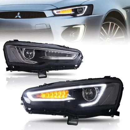 LED bloc optique avant projecteur double faisceau avec Demon Eyes noir pour 2008-2017 Mistubishi Lancer 9th Gen Evo X GSR