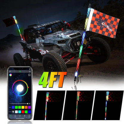 3FT/4FT RGB LED fouet LED avec commande Bluetooth + fouet LED supports de montage pour UTV, ATV, véhicule tout-terrain – vue