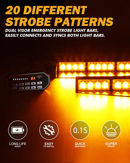 17″ Dual Visor orange stroboscopique Barres lumineuses 20 clignotant motifs avec contrôleur panneau de commande pour
