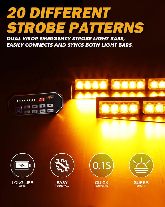 17″ Dual Visor orange stroboscopique Barres lumineuses 20 clignotant motifs avec contrôleur panneau de commande pour