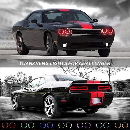 LED bloc optique avant RGB Style projecteur double faisceau noir pour 2008–2014 Dodge Challenger 3th Gen Pre-Facelift – vue 3