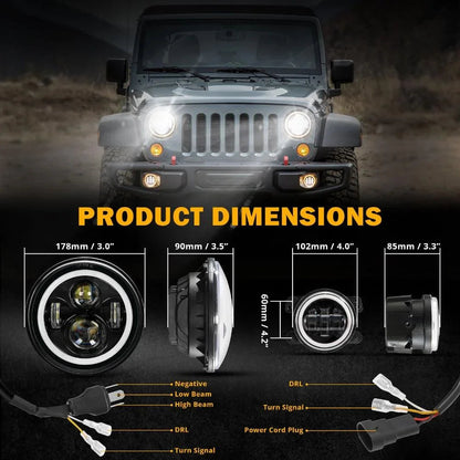 7″ phares LED+4″ LED antibrouillards kit avec Halo DRL clignotant High feux de croisement pour Jeep Wrangler JK JKU TJ LJ
