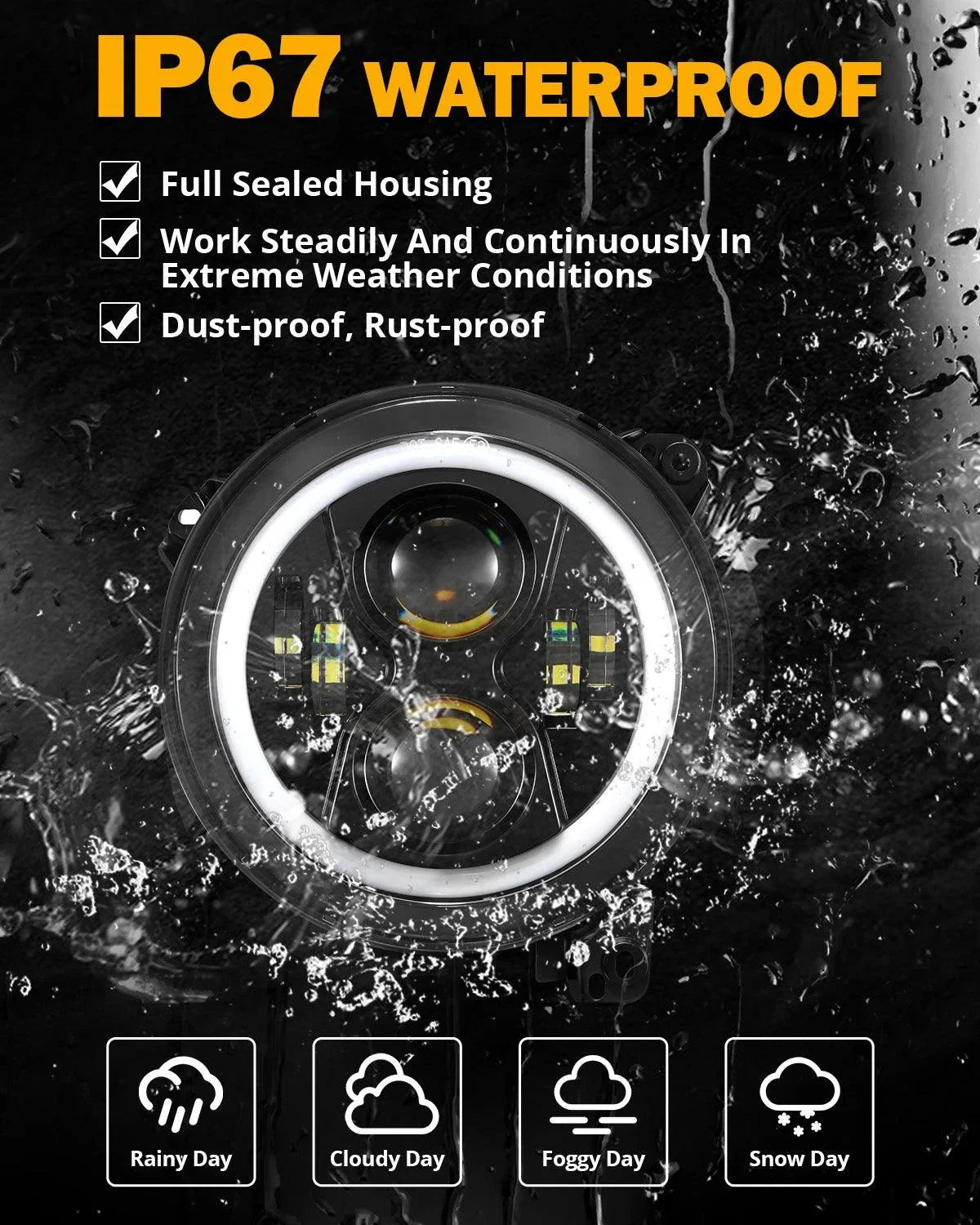 Upgraded 9 Inch Round LED Headlight avec RGB Halo Ring pour Jeep Wrangler JL – vue 6