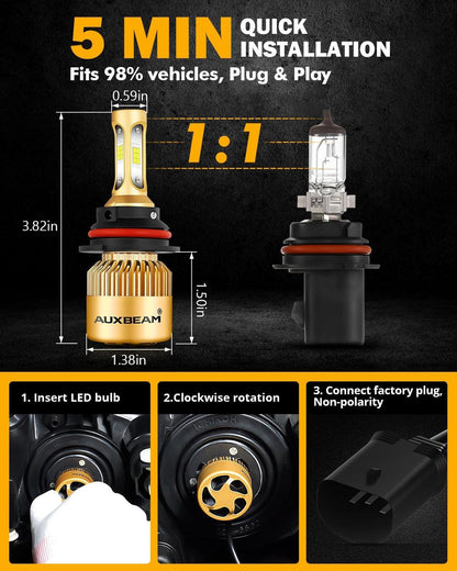 9007/HB5 Ampoules de phare LED 72 W 10 000 lm S3 série refroidissement par ventilateur 6 500 K blanc froid – 2 ampoules – vue