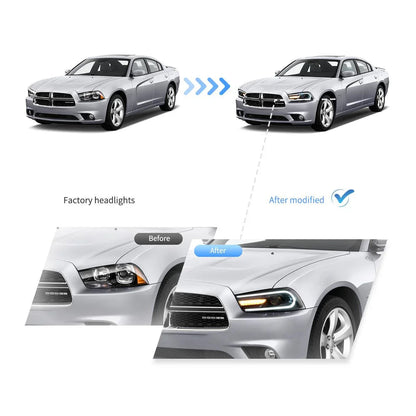 LED bloc optique avant projecteur double faisceau noir pour 2011–2014 Dodge Charger (LD) Pre-Facelifted – vue 9 – NOVADOMIO