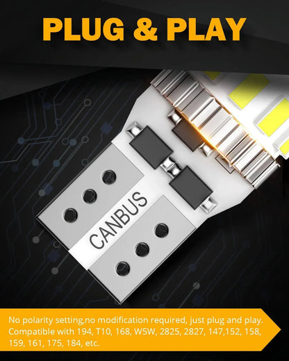 168 2825W5W T10 Ampoules LED pour plaque, feux latéraux et intérieur 3 W 400% plus lumineux CAN-bus anti-erreur blanc B1