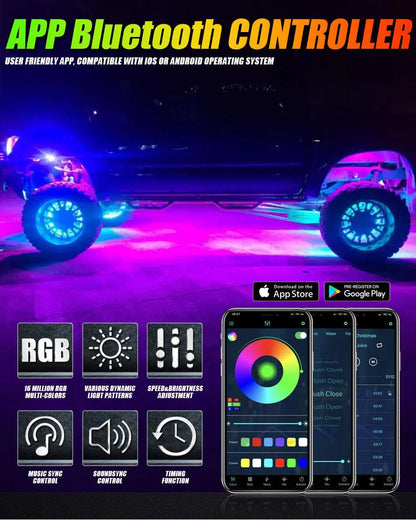 Lot de 4 15.5″ RGB LED anneaux LED de roue Magic Dream couleur éclairage néon de jante avec APP & RF télécommande – vue 5