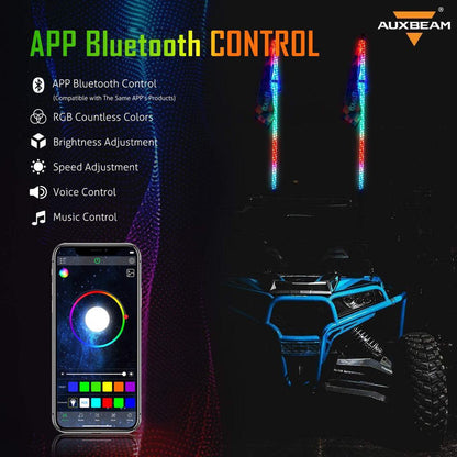 Lot de 2 3FT/4FT LED RGB fouets LED avec clignotant & feu stop, Bluetooth APP/ télécommande – vue 6 – NOVADOMIO