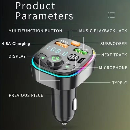 Récepteur Bluetooth 5.0 pour voiture, lecteur multifonctionnel Non destructif, avec lumière d'ambiance, fournitures de…