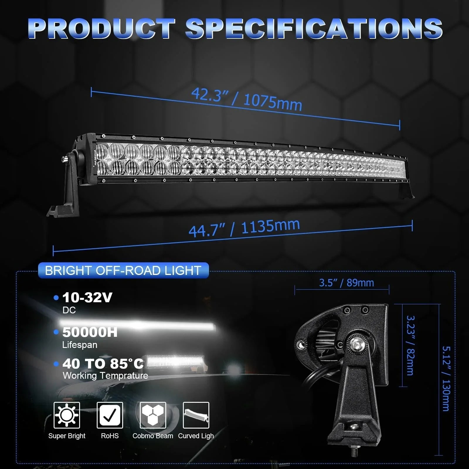 5D série 42 Inch faisceau combiné Dual Row Curved Off Road Barres LED – vue 2