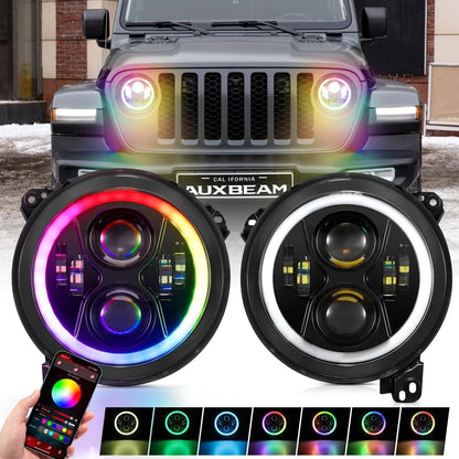 Upgraded 9″ rond LED phare avec RGB anneau Halo pour Jeep Wrangler JL – NOVADOMIO