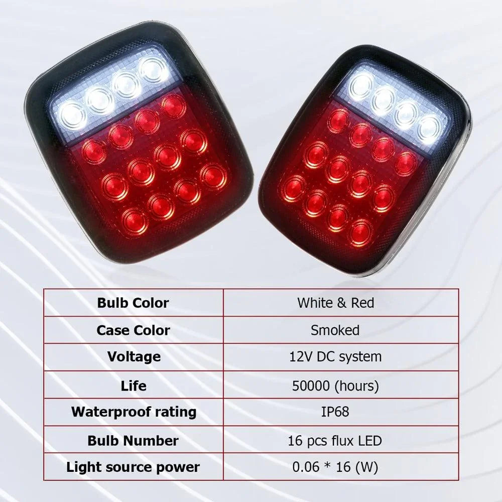 (2pcs/set) Universal Tail Lights 16LEDs pour Jeep Wrangler YJ TJ CJ Truck Trailer Boat (Smoked) – vue 8