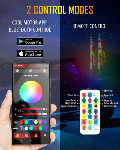 New 2.8FT LED RGB fouets LED avec clignotant & feu stop, Bluetooth APP/ télécommande – vue 3 – NOVADOMIO
