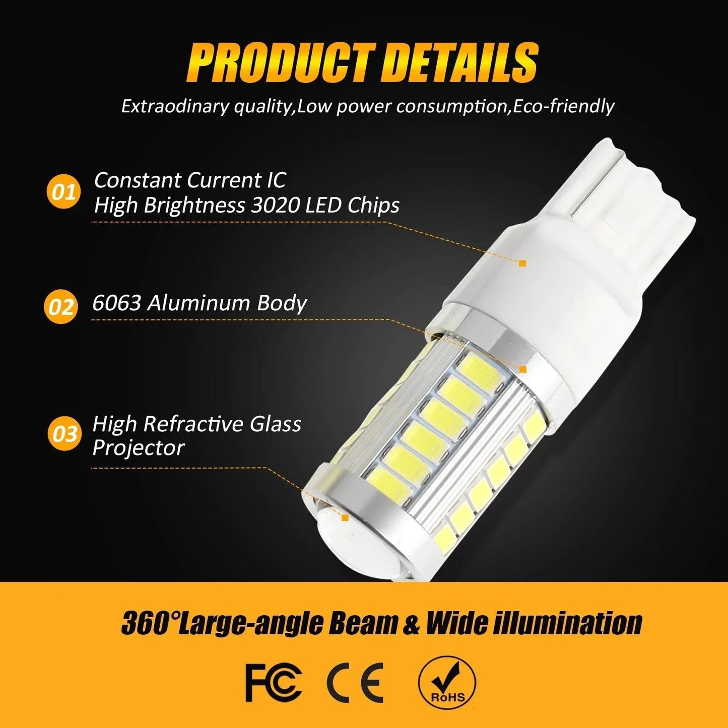 7440 7440A Ampoules LED pour recul, clignotants, stop et feux arrière 20W 4000LM 6500K blanc 33LED série – 2 ampoules – vue 5