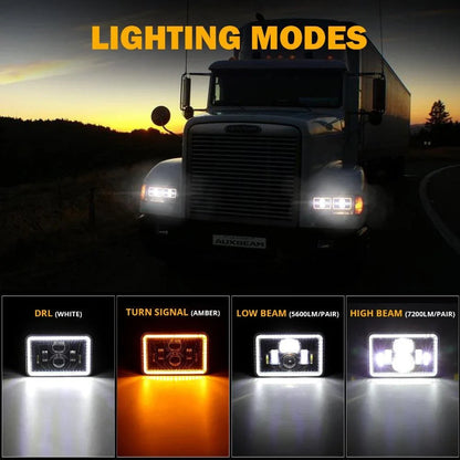 4×6 phares LED Hi/Lo optique scellée avec DRL&clignotant homologation DOT pour Peterbil Kenworth Freightline – vue 2