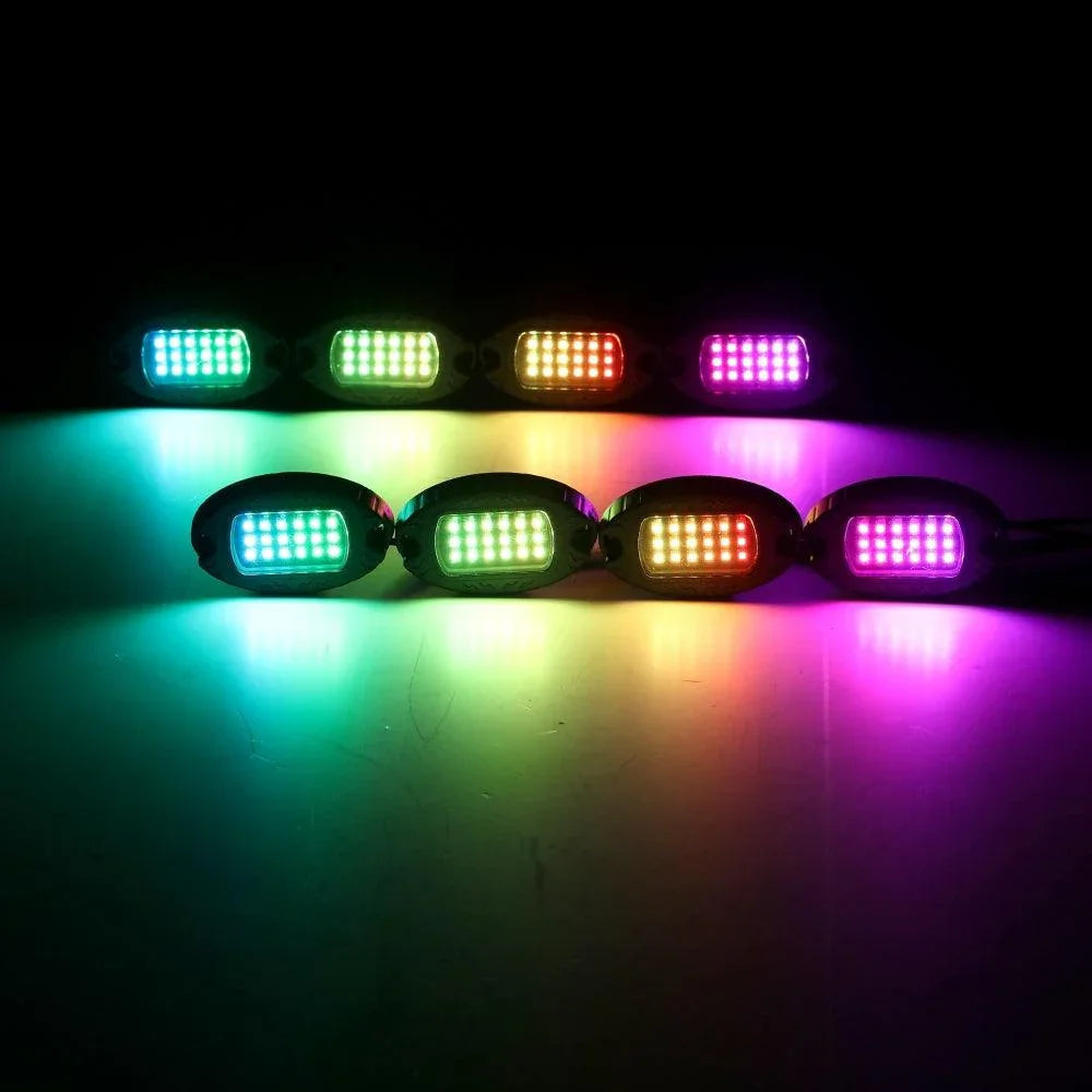 RGB LED Rock Lights Kit avec Bluetooth APP & Télécommande sans fil, Multicolor Neon Underglow Lights avec Brake Light Functi…