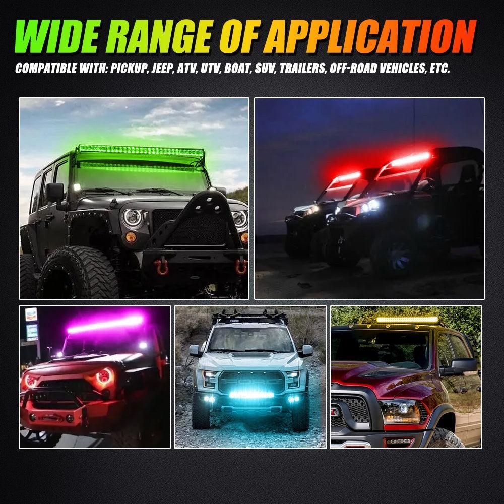 New 52 Inch V-PRO série Curved RGBW Color Changing Off Road Barres LED & RGB LED Rock Light Set Combo – vue 10