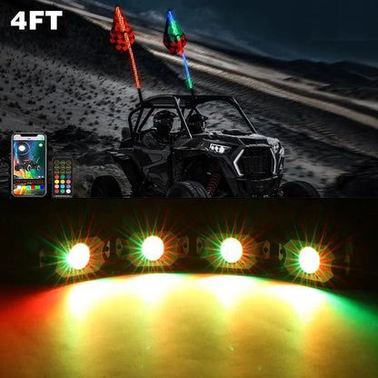 2 pièces 4FT RGB LED fouets LED avec clignotant & feu stop + RGB LED éclairages de soubassement kit avec commande Bluetooth