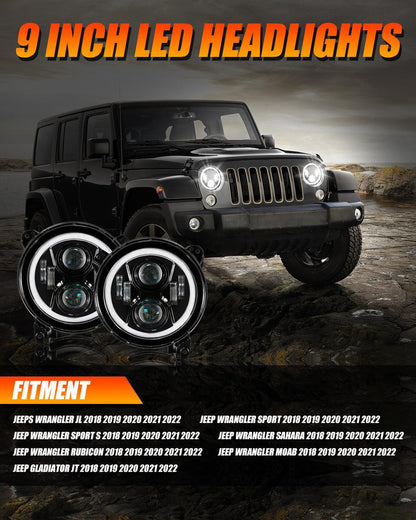 Lot de 2 9″ phares LED avec DRL anneau Halo pour Jeep Wrangler JL Jeep Gladiator JT 2018 2019 2020 2021 2022 – vue 4