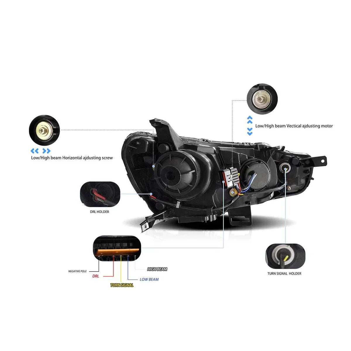 LED bloc optique avant Projector noir pour 2008-2017 Mitsubishi Lancer 9th Gen Evo X GSR 10th Gen(CZ4A) – vue 7