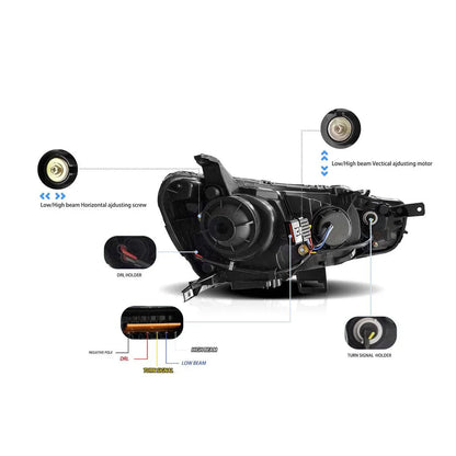 LED bloc optique avant Projector noir pour 2008–2017 Mitsubishi Lancer 9th Gen Evo X GSR 10th Gen (CZ4A) – vue 7 – NOVADOMIO