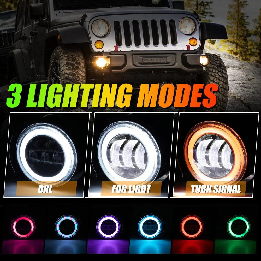 (2pcs/set) 4 Inch LED Fog Lights avec RGB Halo Ring & clignotant Light, Bluetooth Control pour Jeep Wrangler JK 2007-2017 –…