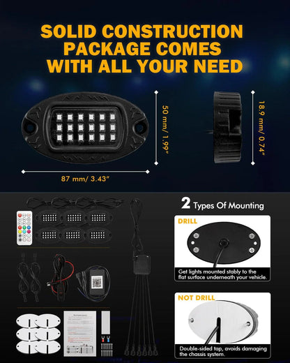RGB LED éclairages de soubassement Kit avec Bluetooth APP & Télécommande sans fil, Multicolor Neon éclairage sous caisse avec