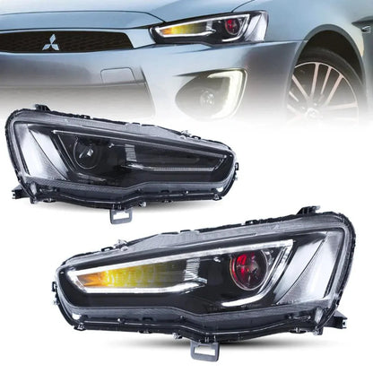 LED bloc optique avant projecteur double faisceau avec Demon Eyes noir pour 2008-2017 Mistubishi Lancer 9th Gen Evo X GSR